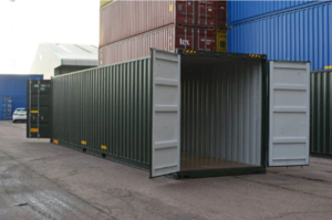 Nieuwe 40-voets container voor droge goederen met dubbele deuren.