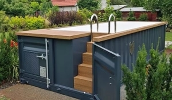 Containerzwembad van 6,2 m x 2,5 m met warmtepomp